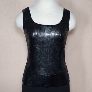 Gregory Black Sleeveless Blouse with Sequins Embroidered all Over the Front